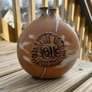 Vintage MCM Isabel Parks, Warren Hullow Brutalist Ceramic Weedpot/Vase, Signed